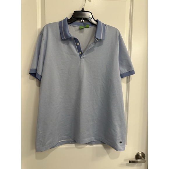 Hugo Boss Light Blue Green Label Golf Preppy Polo Shirt size Large EUC‎ - Picture 1 of 5